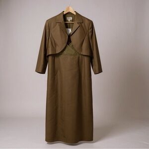 Talbots Plus Size Silk Blend Formal Dress and Jacket NWT Size 16 Brown